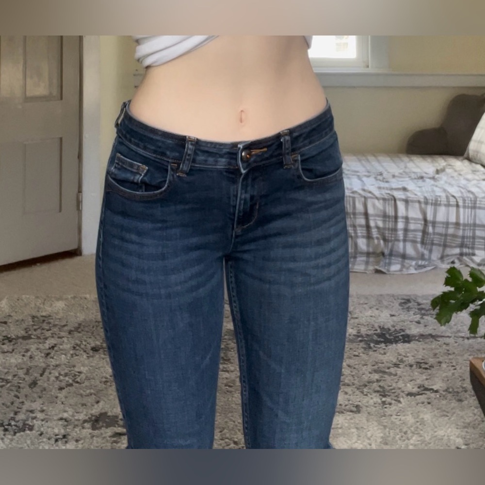 Zara Basic Denim Blue Flare Frayed Wide Leg Jeans Business Casual Cute NWOT - Picture 9 of 11